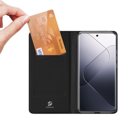 Xiaomi 14 Pro „Dux Ducis“ Skin sērijas melns ādas atvērams maciņš | Vacins.lv