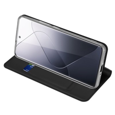 Xiaomi 14 Pro „Dux Ducis“ Skin sērijas melns ādas atvērams maciņš | Vacins.lv