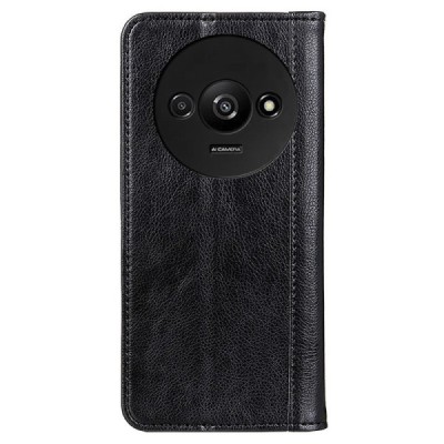 Xiaomi Redmi A3 (Poco C61) melns ādas atvērams maciņš ar magnetu | Vacins.lv