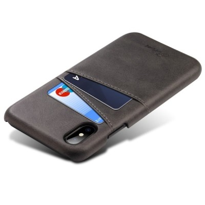 „Vintage“ Apple iPhone X (iPhone Xs) pilkas odinis dėklas - nugarėlė su kišenėle kortelėms | Priedai.lt