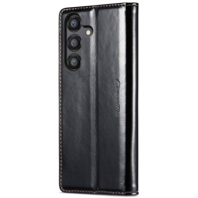 Samsung Galaxy A55 5G (SM-A556) CaseMe Leather solīds atvēramais ādas melns maciņš - maks | Vacins.lv