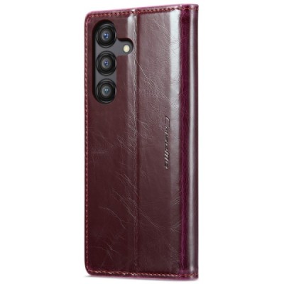 Samsung Galaxy A55 5G (SM-A556) CaseMe Leather solīds atvēramais ādas bordo maciņš - maks | Vacins.lv