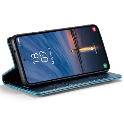 Samsung Galaxy A55 5G (SM-A556) CaseMe Leather solīds atvēramais ādas zils maciņš - maks | Vacins.lv