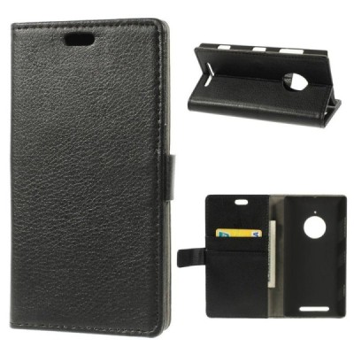 Nokia Lumia 830 atvēramais melns ādas Litchi futrālis - maciņš / Vacins.lv