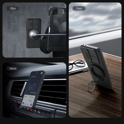 Samsung Galaxy A55 5G (SM-A556) „Nillkin“ CamShield Pro Magnetic juodas dėklas, nugarėlė su kameros apsauga | Priedai.lt