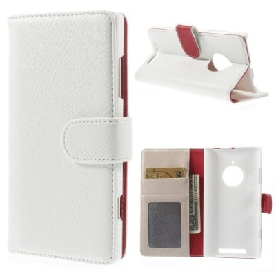 Nokia Lumia 830 atvēramais balts ādas Litchi futrālis - maciņš / Vacins.lv