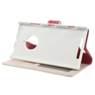 Nokia Lumia 830 atvēramais balts ādas Litchi futrālis - maciņš / Vacins.lv