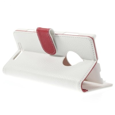 Nokia Lumia 830 atvēramais balts ādas Litchi futrālis - maciņš / Vacins.lv