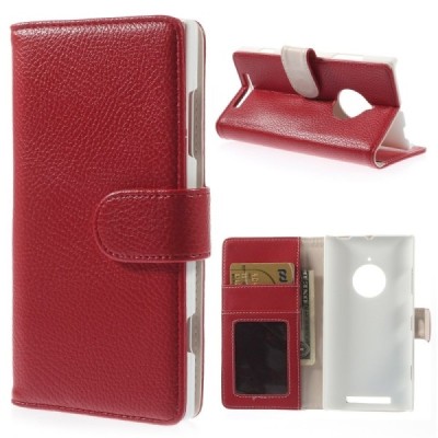 Nokia Lumia 830 atvēramais sarkans ādas Litchi futrālis - maciņš / Vacins.lv