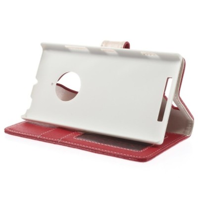 Nokia Lumia 830 atvēramais sarkans ādas Litchi futrālis - maciņš / Vacins.lv