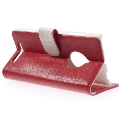 Nokia Lumia 830 atvēramais sarkans ādas Litchi futrālis - maciņš / Vacins.lv