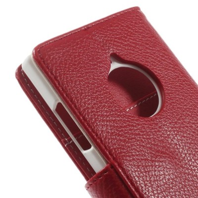 Nokia Lumia 830 atvēramais sarkans ādas Litchi futrālis - maciņš / Vacins.lv