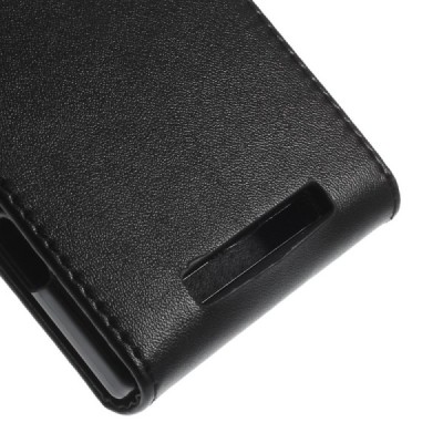 Nokia Lumia 830 klasisks ādas vertikāli atvēramais melns futrālis / Vacins.lv