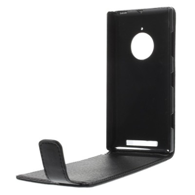 Nokia Lumia 830 klasisks ādas vertikāli atvēramais melns futrālis / Vacins.lv