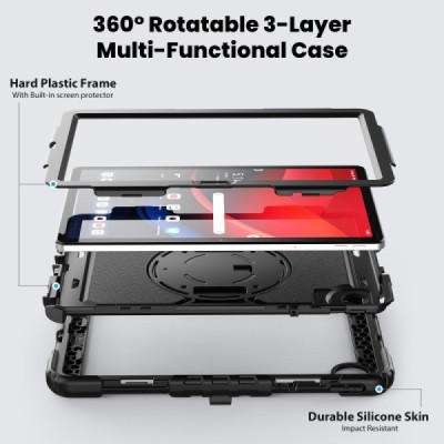 Lenovo Tab M11 (TB330FU) pastiprinātas aizsardzības melns (360°) apvalks, vaciņš | Vacins.lv