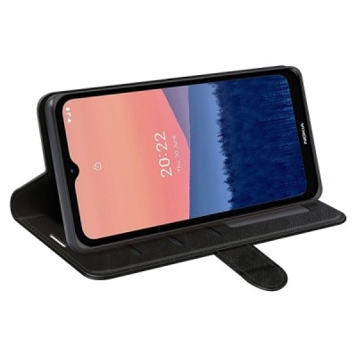 Nokia C21 atvēramais ādas melns maciņš (maks) | Vacins.lv