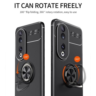 Huawei Honor 90 „FOCUS“ Kickstand cieta silikona (TPU) melns apvalks | vacins.lv