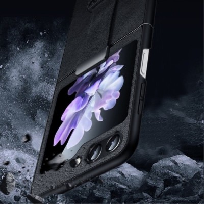 „Sulada“ Leather Kickstand Samsung Galaxy Flip7 FE / Flip6 melns ādas apvalks | Vacins.lv