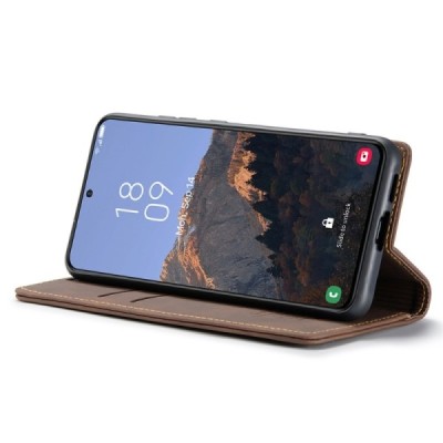 Samsung Galaxy S24 (SM-S921) CaseMe Retro solīds atvēramais ādas brūns maciņš - maks | Vacins.lv