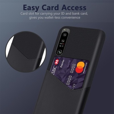 Sony Xperia 1 IV „KSQ“ Shell melns ādas apvalks ar iebūvētu karšu turētāju | Vacins.lv