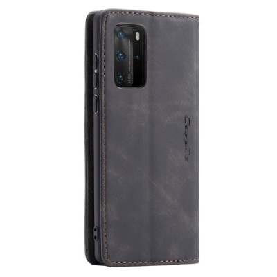 Huawei P40 Pro CaseMe Retro solidus atverčiamas juodas odinis dėklas - knygutė | Priedai.lt