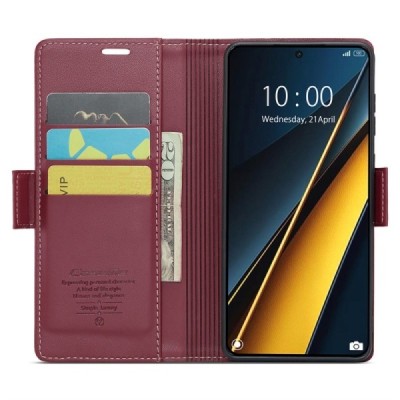 Xiaomi Poco X6 Pro 5G (Redmi K70E) CaseMe Leather solidus atverčiamas bordo odinis dėklas - knygutė | Priedai.lt
