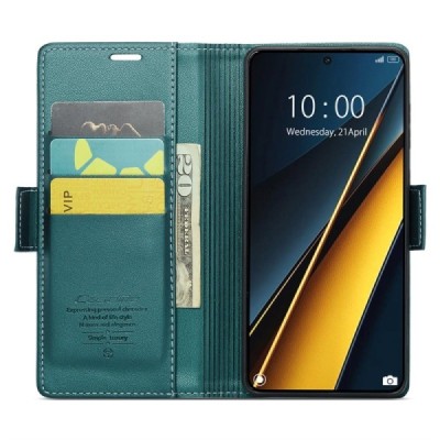 Xiaomi Poco X6 Pro 5G (Redmi K70E) CaseMe Leather solīds atvēramais ādas zaļš maciņš - maks | Vacins.lv