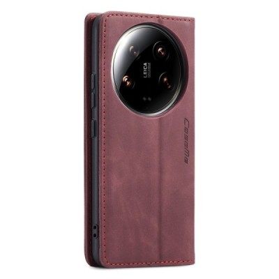 Xiaomi 14 Ultra CaseMe Retro solīds atvēramais ādas bordo maciņš - maks | Vacins.lv