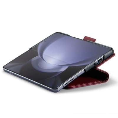 Samsung Galaxy Fold6 5G (SM-F956B) „CaseMe“ Leather solīds atvēramais ādas bordo maciņš - maks | Vacins.lv