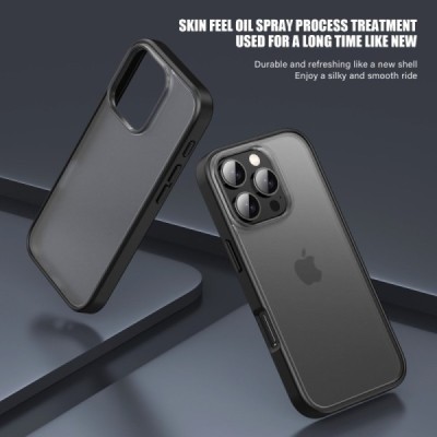 Apple iPhone 16 Pro Max "IPAKY" Matt dzidrs (caurspīdīgs) silikona apvalks (apmales melnā krāsā) | Vacins.lv