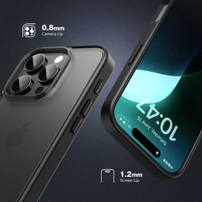 Apple iPhone 16 Pro Max "IPAKY" Matt dzidrs (caurspīdīgs) silikona apvalks (apmales melnā krāsā) | Vacins.lv