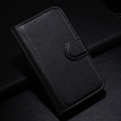 LG L40 (D160) atvēramais melns ādas Litchi futrālis - maciņš / Vacins.lv