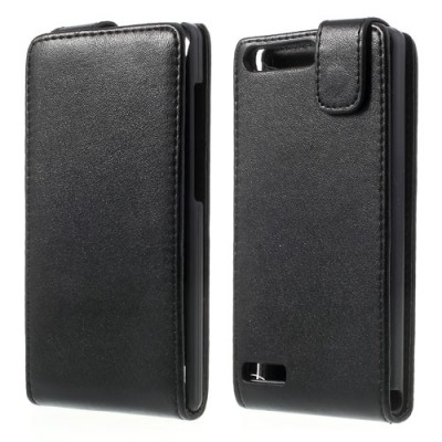 Huawei Ascend G6 klasikinis vertikaliai atverčiamas juodas odinis dėklas / Priedai.lt