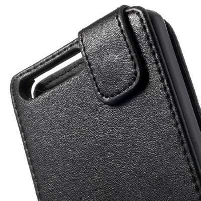 Huawei Ascend G6 klasisks ādas vertikāli atvēramais melns futrālis / Vacins.lv
