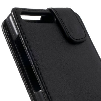 Huawei Ascend G6 klasisks ādas vertikāli atvēramais melns futrālis / Vacins.lv