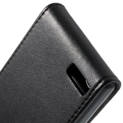 Huawei Ascend G6 klasisks ādas vertikāli atvēramais melns futrālis / Vacins.lv