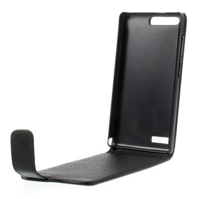 Huawei Ascend G6 klasisks ādas vertikāli atvēramais melns futrālis / Vacins.lv