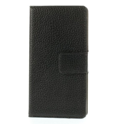 Huawei Ascend G6 atverčiamas juodas odinis Litchi dėklas - piniginė / Priedai.lt
