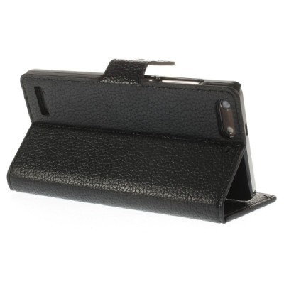 Huawei Ascend G6 atverčiamas juodas odinis Litchi dėklas - piniginė / Priedai.lt