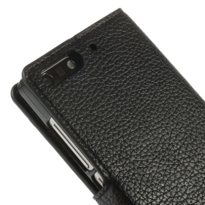 Huawei Ascend G6 atverčiamas juodas odinis Litchi dėklas - piniginė / Priedai.lt