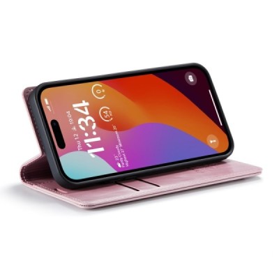 Apple iPhone 16 CaseMe Leather solīds atvēramais ādas rozs maciņš - maks | Vacins.lv