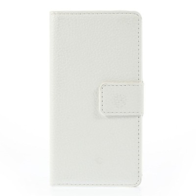 Huawei Ascend G6 atverčiamas baltas odinis Litchi dėklas - piniginė / Priedai.lt
