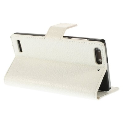 Huawei Ascend G6 atverčiamas baltas odinis Litchi dėklas - piniginė / Priedai.lt