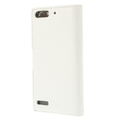 Huawei Ascend G6 atverčiamas baltas odinis Litchi dėklas - piniginė / Priedai.lt