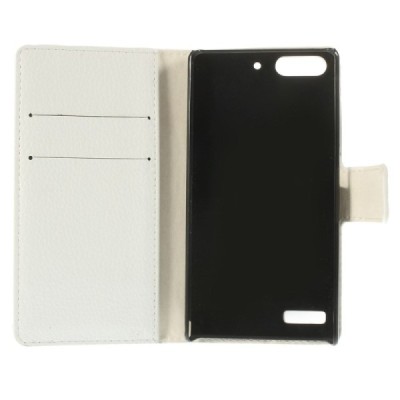 Huawei Ascend G6 atverčiamas baltas odinis Litchi dėklas - piniginė / Priedai.lt