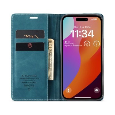 Apple iPhone 16 Pro Max CaseMe Retro solīds atvēramais ādas zaļš maciņš - maks | Vacins.lv