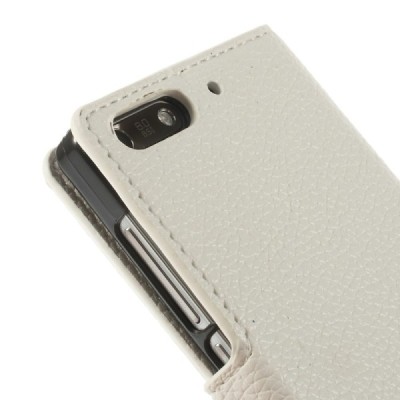 Huawei Ascend G6 atverčiamas baltas odinis Litchi dėklas - piniginė / Priedai.lt