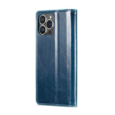 Apple iPhone 16 Pro Max CaseMe Leather solīds atvēramais ādas zils maciņš - maks | Vacins.lv
