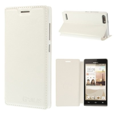 „Jilis“ atvērams ādas balts Huawei Ascend G6 futrālis / Vacins.lv