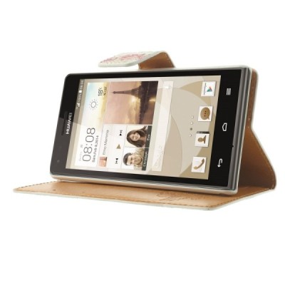 Atvēramais Huawei Ascend G6 rožu krāsains maciņš - balts / Vacins.lv